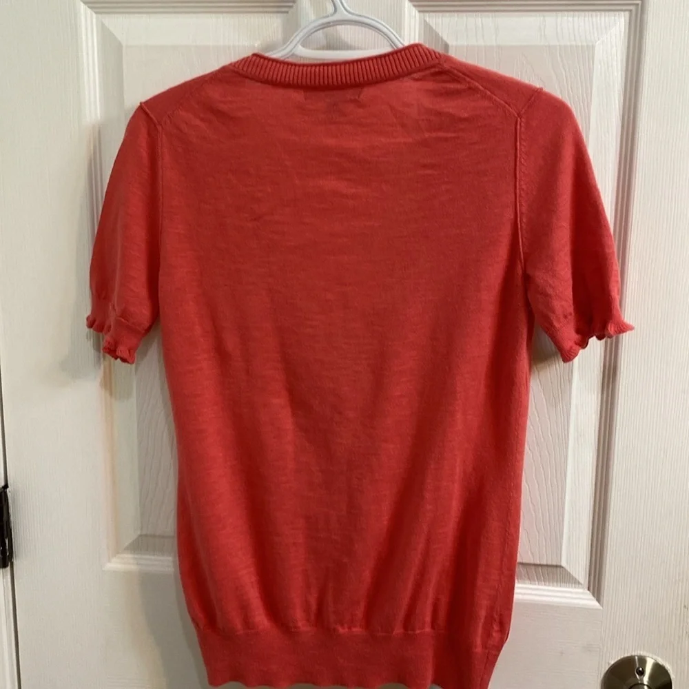 Banana Republic Coral Pink Short Ruffle Sleeve Cardigan Cotton Womens Size Small - Picture 5 of 7